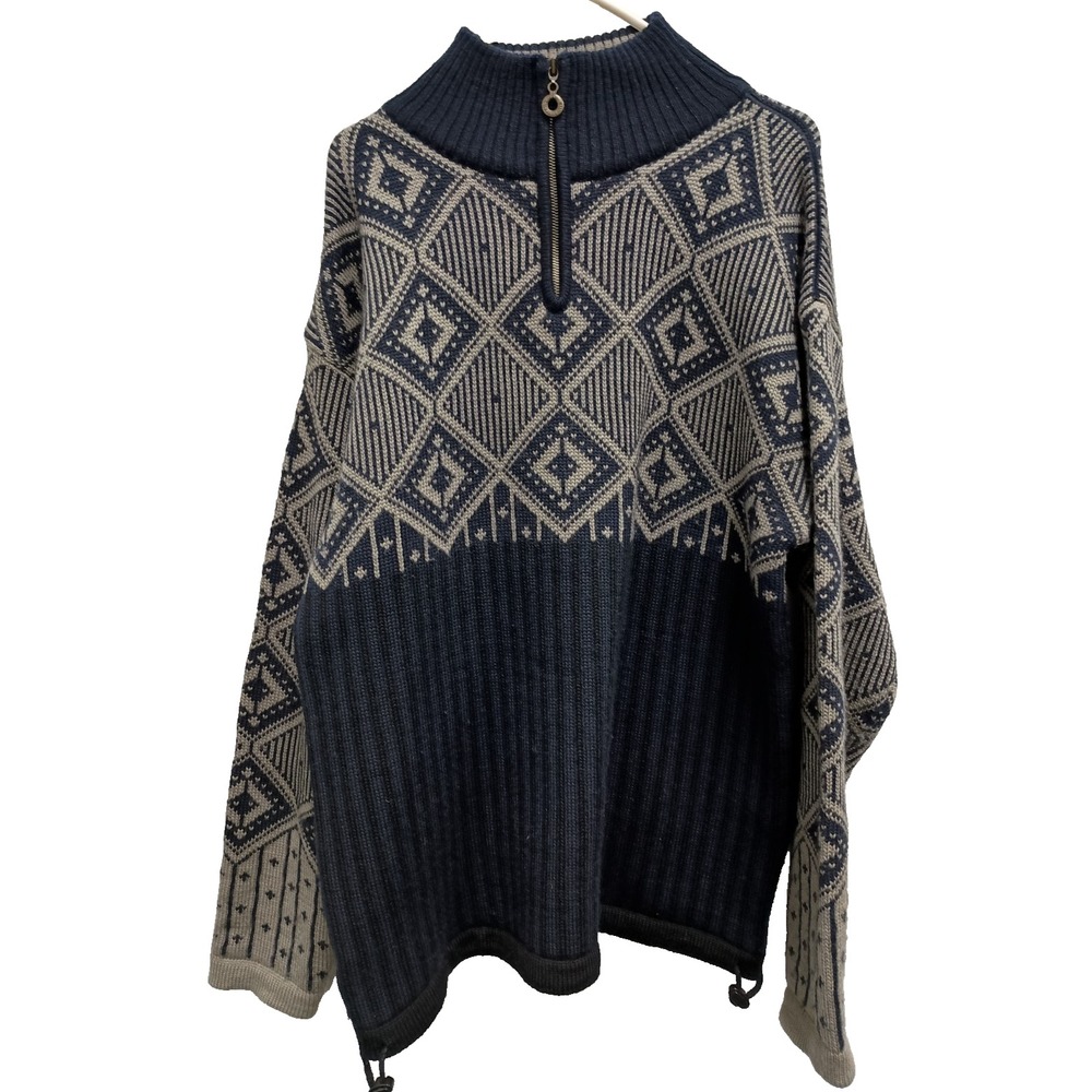 VTG Christiania Norwegian Sweater Mens Large Black Gray Wool Fair Isle Nordic